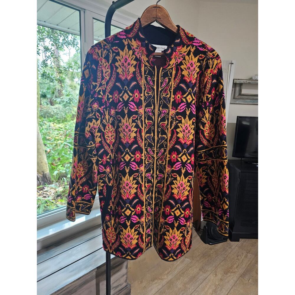 Vintage Coldwater Creek Mandarin Collar Cardigan Jacobean Print Size medium - Picture 1 of 11